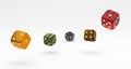 Casino theme. Composition of dices in different colors and materials on light background, 3d illustration Royalty Free Stock Photo