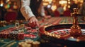 Casino theme. Cropped image of man playing roulette in casino Royalty Free Stock Photo