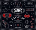 Casino theme. Decorative design elements on chalkboard. Gambling symbols.