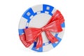 Casino token with bow and ribbon, gift concept. 3D rendering