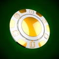 Casino token. Classic casino game 3D chips. Gambling concept, white poker chips with golden design elements