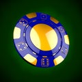 Casino token. Classic casino game 3D chips. Gambling concept, blue poker chips with golden design elements