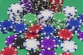 Poker chips being display on a poker table. Concept poker image.