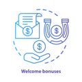Casino welcome bonuses concept icon. Reward program idea thin line illustration. Good luck fortune. Financial success