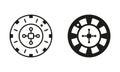 Casino Wheel Line and Silhouette Black Icon Set. Casino Roulette. Gambling Addiction, Play Lottery Sign. Lucky Fortune