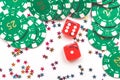 Casino winner background with dice casino chips and decoration Royalty Free Stock Photo