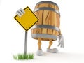 Cask character with blank road sign