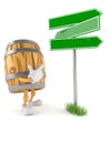 Cask character with blank signpost