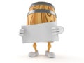 Cask character holding blank sheet of paper