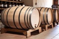 cask vintage oak barrel cellar winery storage alcohol drink wine. Generative AI.