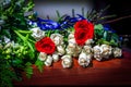 Flowers On A Casket With Red And White Roses Royalty Free Stock Photo