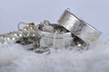 Casket with pearl beads and silver ornaments Royalty Free Stock Photo