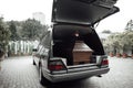 photo of a casket in a van at a funeral Royalty Free Stock Photo