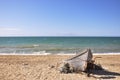 Caspian sea coast end of beach season it\'s time for fishermen fishing season is open. Royalty Free Stock Photo