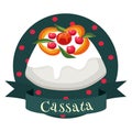Cassata traditional Sicilian dessert. Colorful illustration in cartoon style Royalty Free Stock Photo