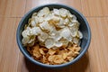 Cassava or tapioca chips in a plastic container