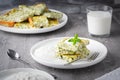Casserole with cheese, zucchini and milk