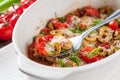 Casserole with mediterranean style baked fish with vegetables Royalty Free Stock Photo