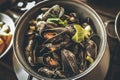 Casserole with mussels Royalty Free Stock Photo