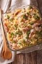 Casserole noodles with ham and parmesan close-up in a baking dis Royalty Free Stock Photo