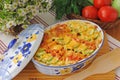 Casserole of pasta with zucchini and tomato