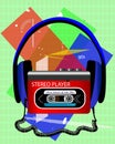 Cassette audio player with big headphones