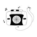 Cassette audio player with headphones and notes. Vector Royalty Free Stock Photo