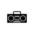 Cassette Player, Boombox Ghetto Blaster. Flat Vector Icon illustration. Simple black symbol on white background