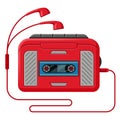 Cassette player with headphones flat vector illustration