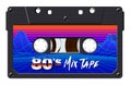 Cassette with retro label as vintage object for 80s revival mix tape design