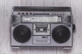 Cassette retro tape recorder on a white vintage background Royalty Free Stock Photo