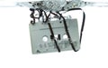 Cassette retro vintage Tape fall into clear water with air bubble. Black retro vintage cassette magnetic tape drop to wash old