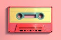 Cassette tape audio on a pink background. Vintage music and sound. Retro cassette