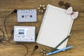 Cassette tape audio player and blank paper vintage still life Royalty Free Stock Photo