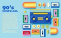 Cassette tape and boom box radio with 90's nostalgia concept