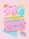 Cassette tape and boom box radio with 90's nostalgia concept