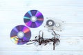 Cassette tape with CD disk Royalty Free Stock Photo