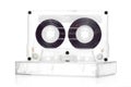 Cassette tape on clear plastic cassette tape cases pack.