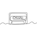 Cassette tape Continuous one line drawing. Vector audio vintage with ribbon