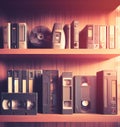 cassette tape , film, disc and other audio video formats of the past, vintage retro illustration