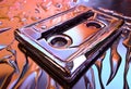Liquid Fluid Purple and Orange Chrome Cassette Tape, Halftone Color, Generative AI Concept Art