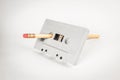 Cassette tape with pencil for rewind Royalty Free Stock Photo