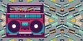 Cassette tape retro stereo player boombox seamless symmetrical