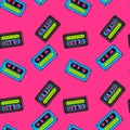 Cassette tapes floating seamless pattern