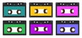 Cassette tapes from the 90s. Old-fashioned objects. A set of bright cassettes isolated on a white background. Royalty Free Stock Photo