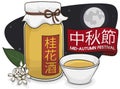 Cassia Wine Jar, Flowers and Cup to Celebrate Mid-Autumn Festival, Vector Illustration