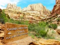Cassidy Arch Trail sign at the start of heavily trafficked out and back hiking trail at Capitol Reef National Park - Torrey, Utah Royalty Free Stock Photo