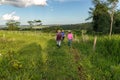 Cassilandia, Mato Grosso do Sul, Brazil - 02 28 2023: People trekking to a waterfall