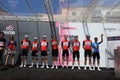 Trek-Segafredo team on the podium of the sixth stage of the 102th Tour of Italy Cassino-San