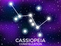 Cassiopeia constellation. Starry night sky. Cluster of stars and galaxies. Deep space. Vector